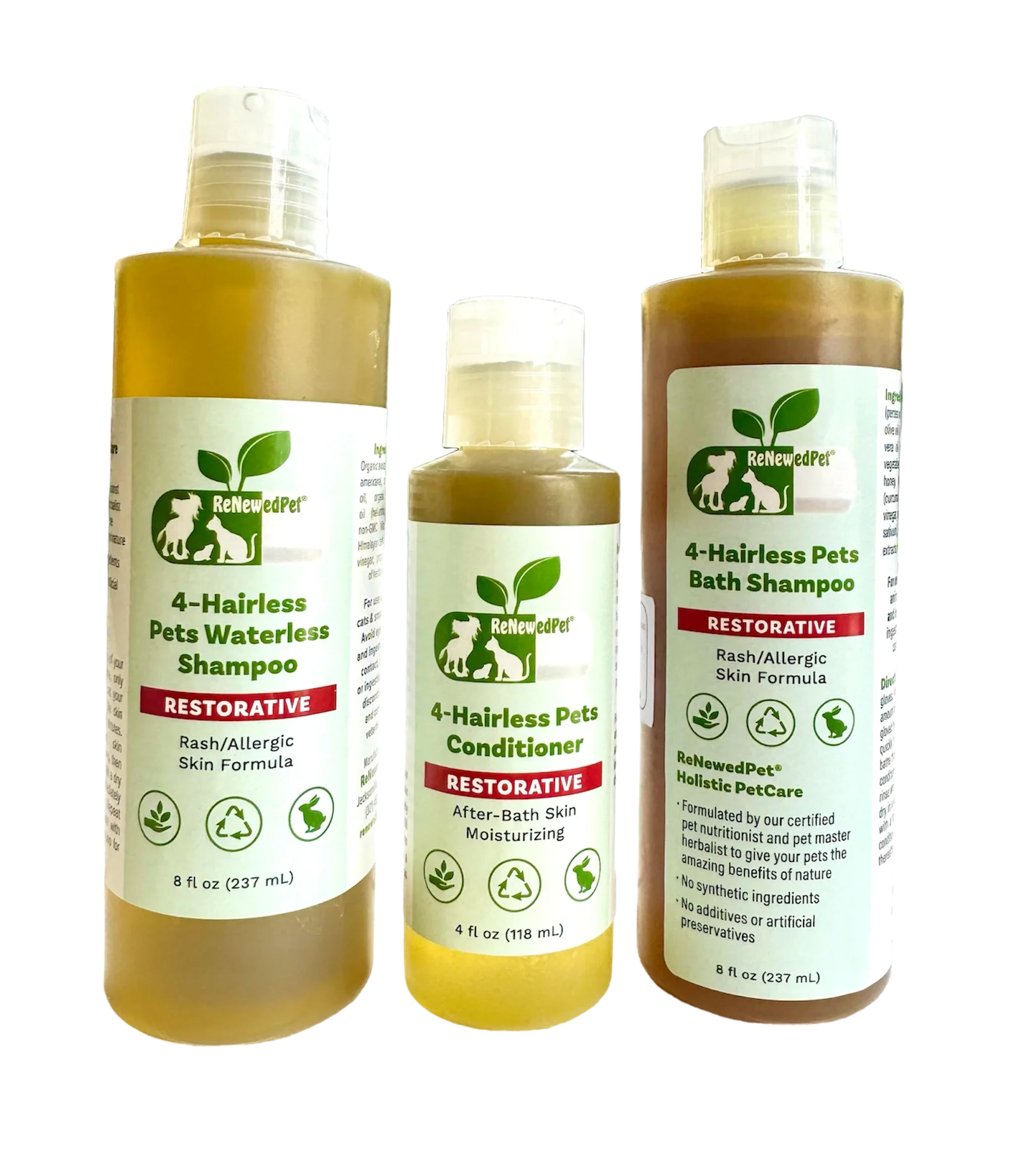4-HAIRLESS PETS RESTORATIVE SHAMPOO, WATERLESS & CONDITIONER