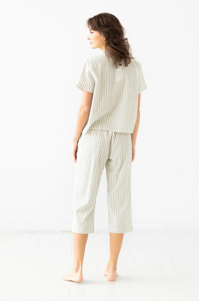 Cropped Button Down-High Waisted Striped Capri - Image 4