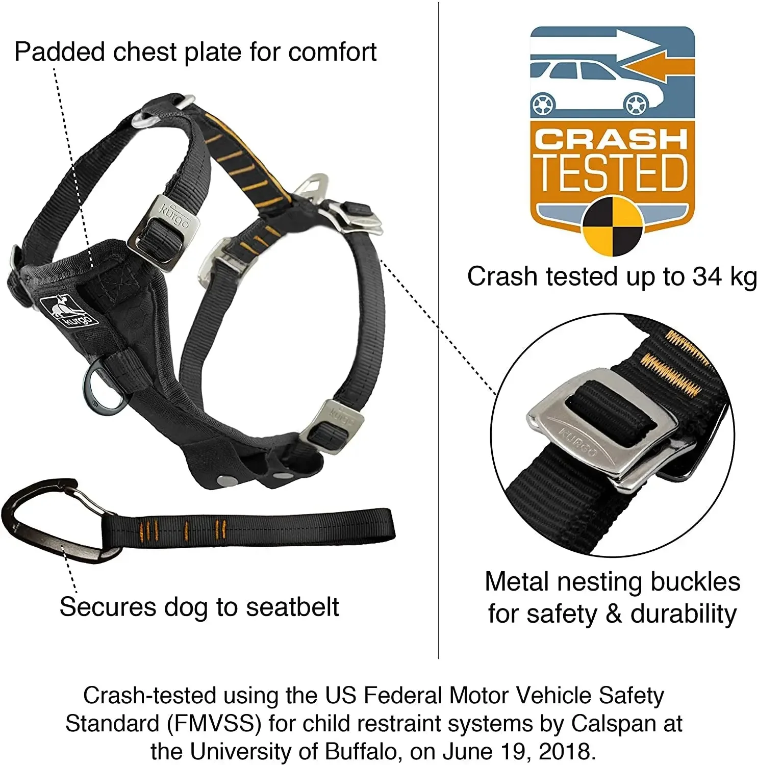 Enhanced Strength Tru-Fit Dog Car Harness - Crash Tested for Safety - Broad Chest Plate - All Steel Nested Buckles - Includes Seatbelt Tether - Red - Large - Image 2