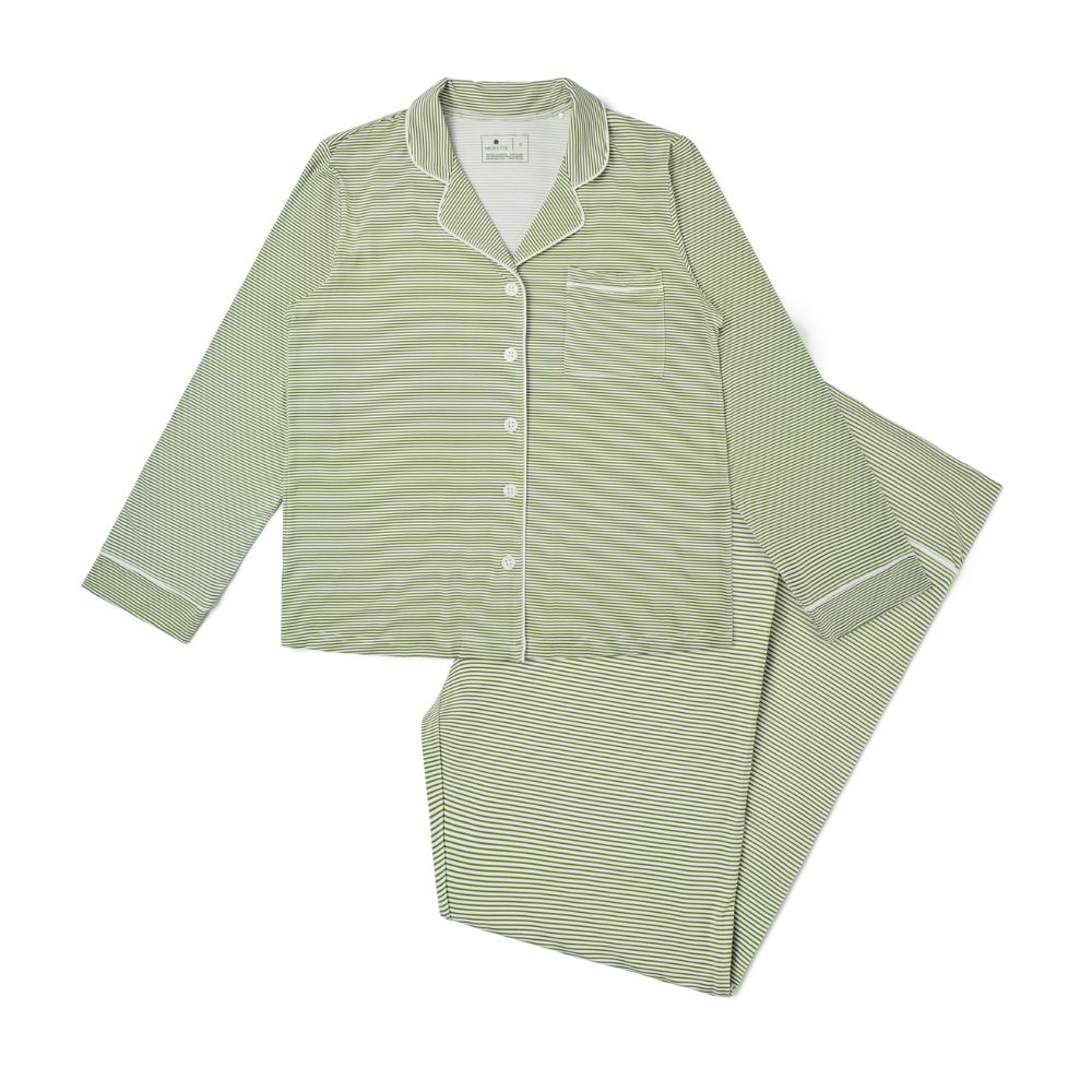 Evergreen Stripe Long Sleeve & Pants Bamboo Women's Pajama Set - Image 2