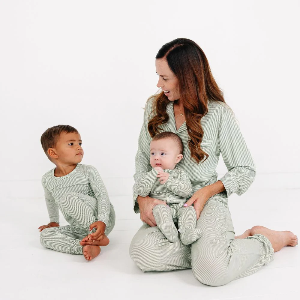 Evergreen Stripe Long Sleeve & Pants Bamboo Women's Pajama Set - Image 7