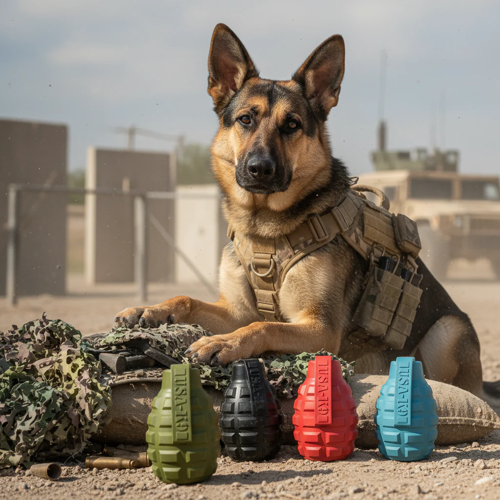 Grenade Shaped eDispenser Durable Dog Chew Toy & Treat Dispenser - Army Green - Image 2