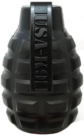 Grenade Shaped eDispenser Durable Dog Chew Toy & Treat Dispenser - Magnum Black