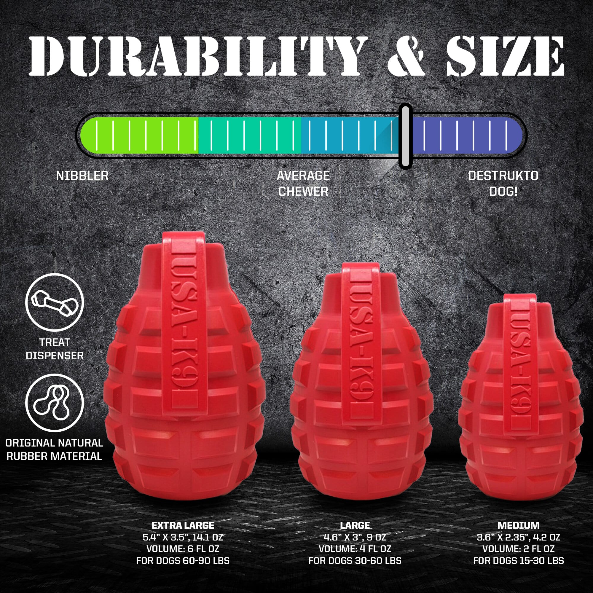 Grenade Shaped eDispenser Durable Dog Chew Toy & Treat Dispenser - Magnum Black - Image 6