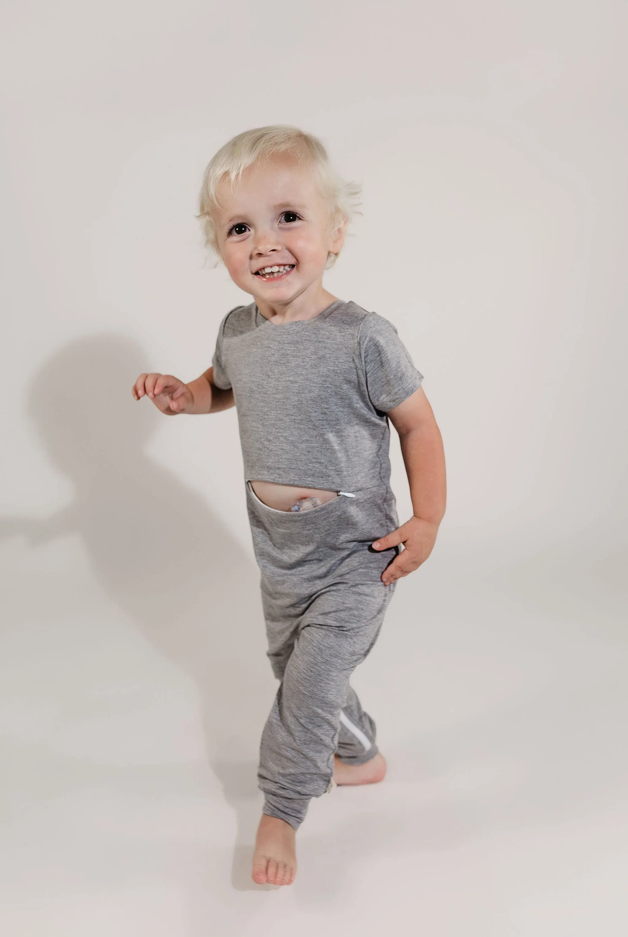 Grey Bamboo Lyocell Romper with G-Tube Access