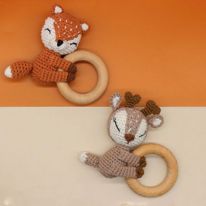 Handmade Crochet Fox Elk Rattle Toy Baby Molar Teether - Image 2
