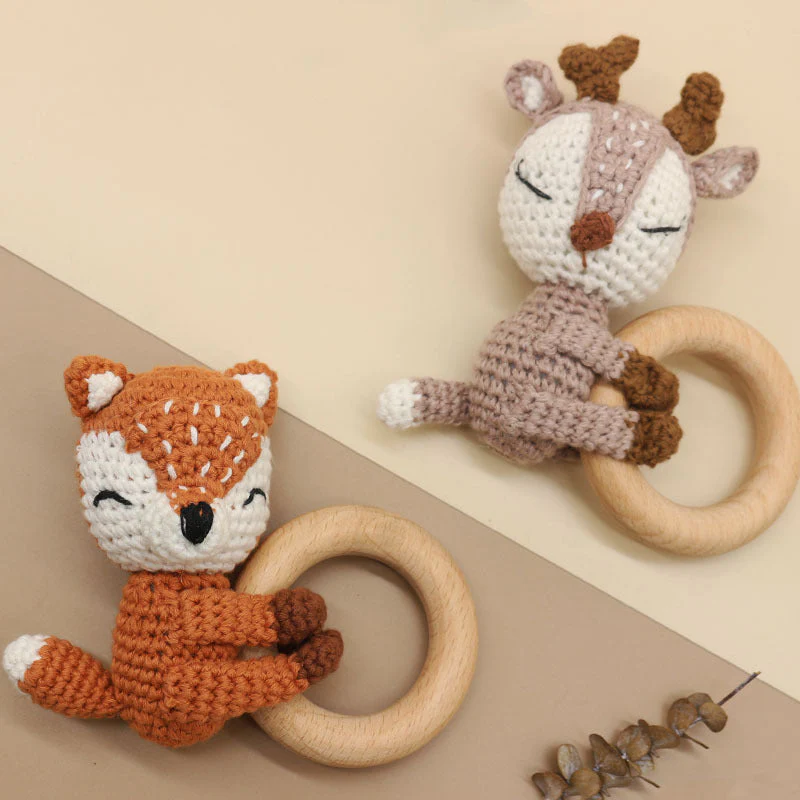 Handmade Crochet Fox Elk Rattle Toy Baby Molar Teether - Image 8