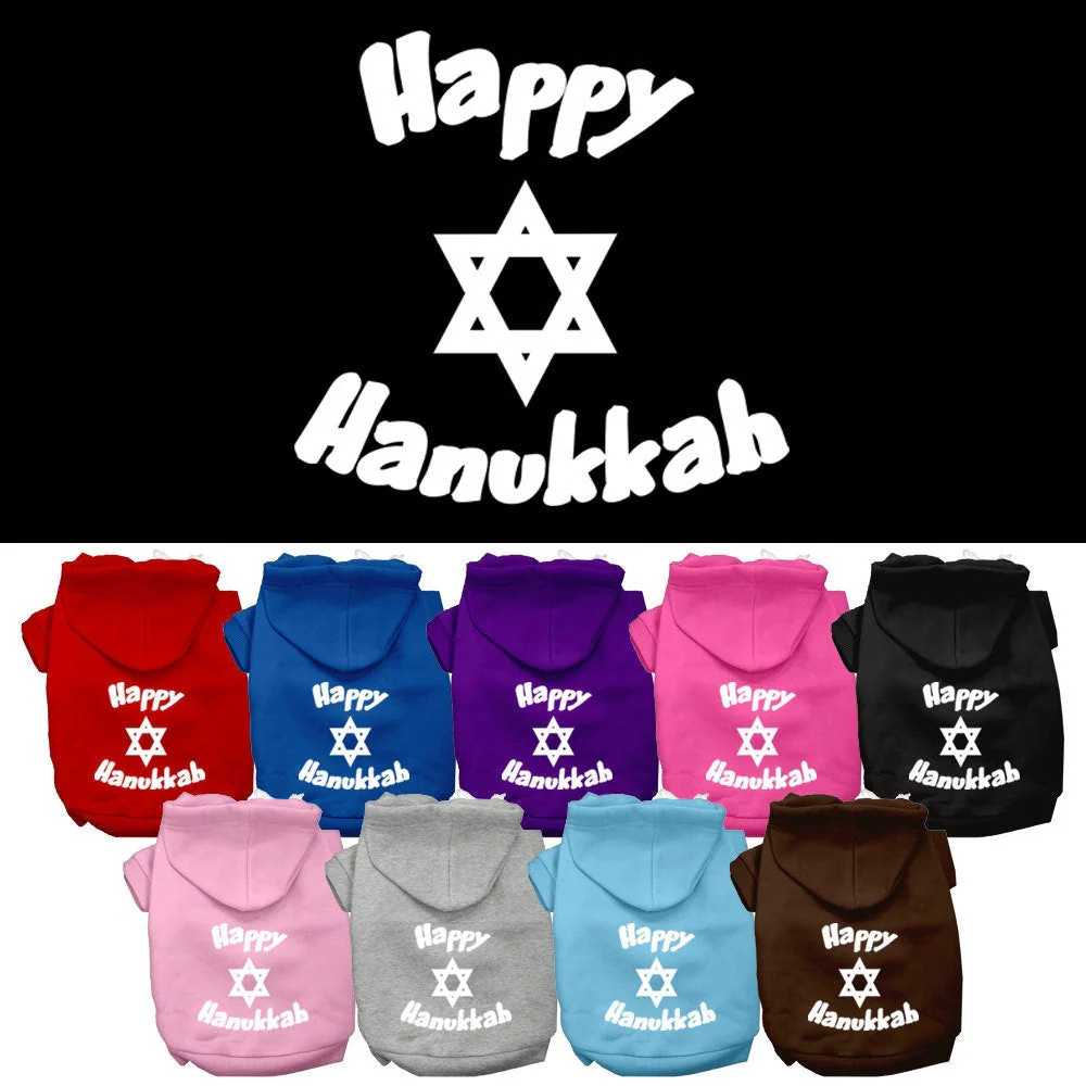 Hanukkah Pet Hoodie Screen Printed, "Happy Hanukkah"