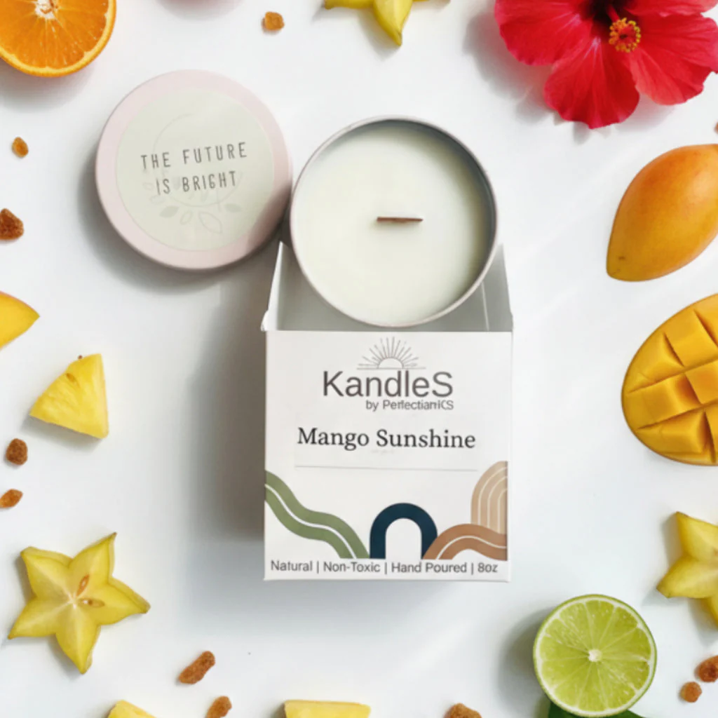 Mango Sunshine Luxury Candle | 8oz Non-Toxic Soy Candle with Wooden Wick | Clean Burn
