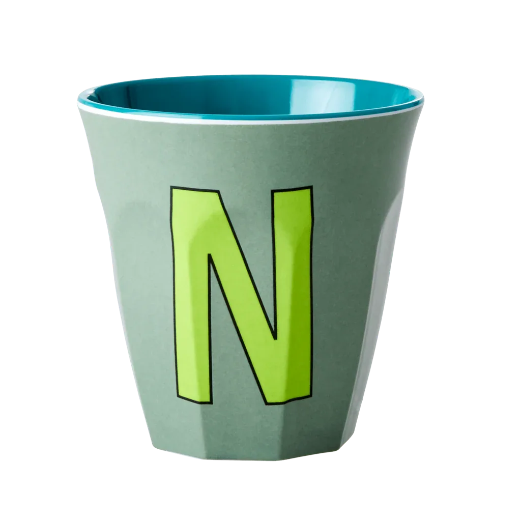 Melamine Cup - Medium with Alphabet in Bluish Colors | Letter N