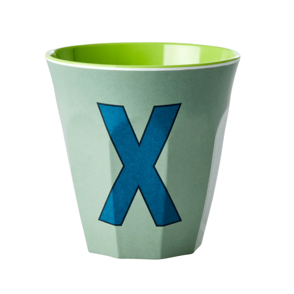 Melamine Cup - Medium with Alphabet in Bluish Colors | Letter X