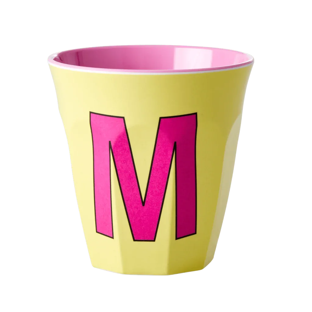 Melamine Cup - Medium with Alphabet in Pinkish Colors | Letter M