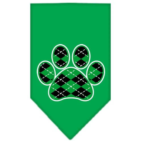 Pet and Dog Bandana Screen Printed, "Green Argyle Paw" - Image 2