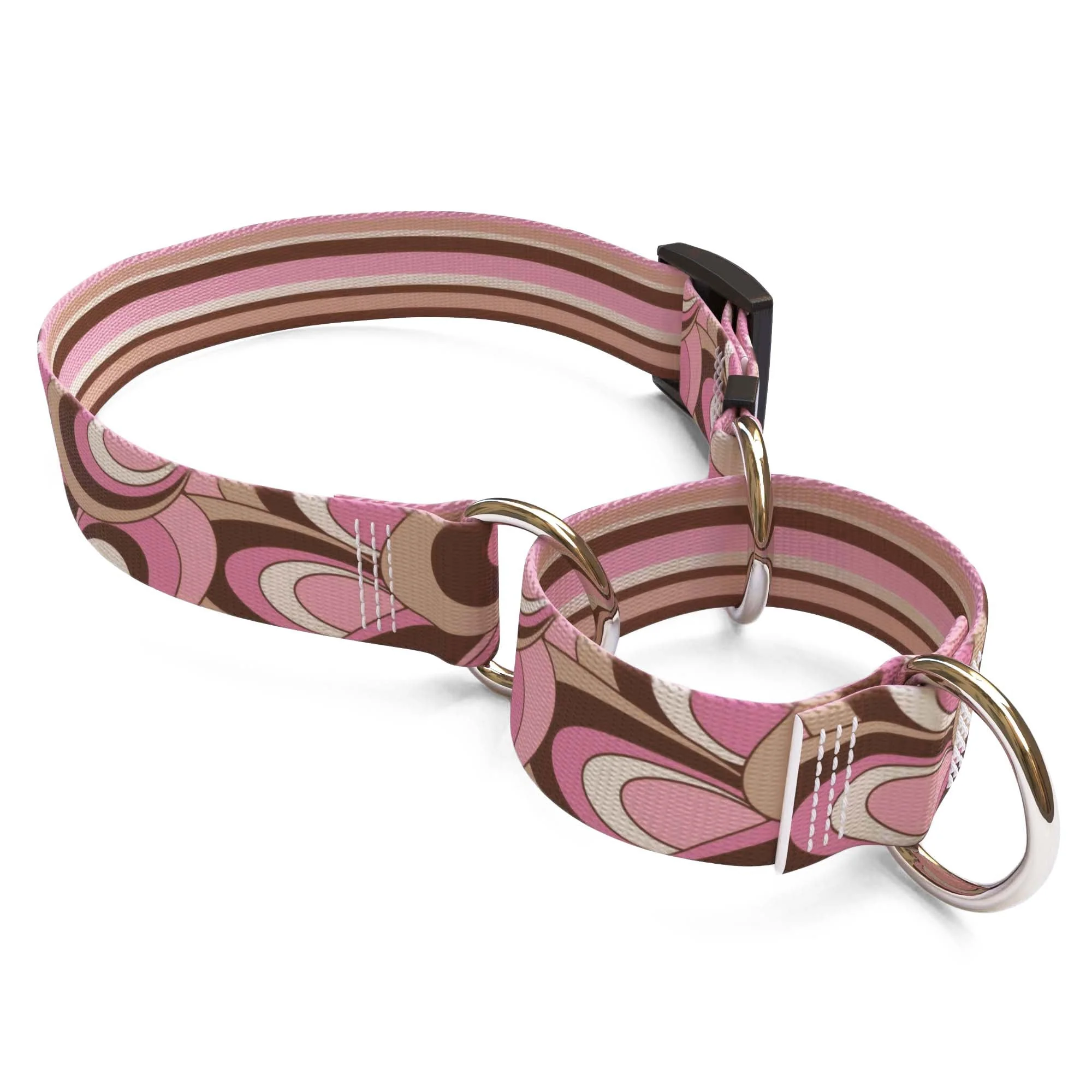 Pink and Brown Scallops with Stripes Dog Collar - Image 3