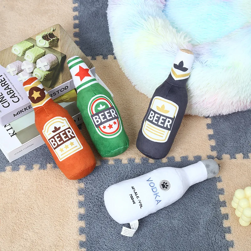 Plush Beer Bottle Dog Toy – Squeaky, Bite-Resistant, Teeth Cleaning - Image 4