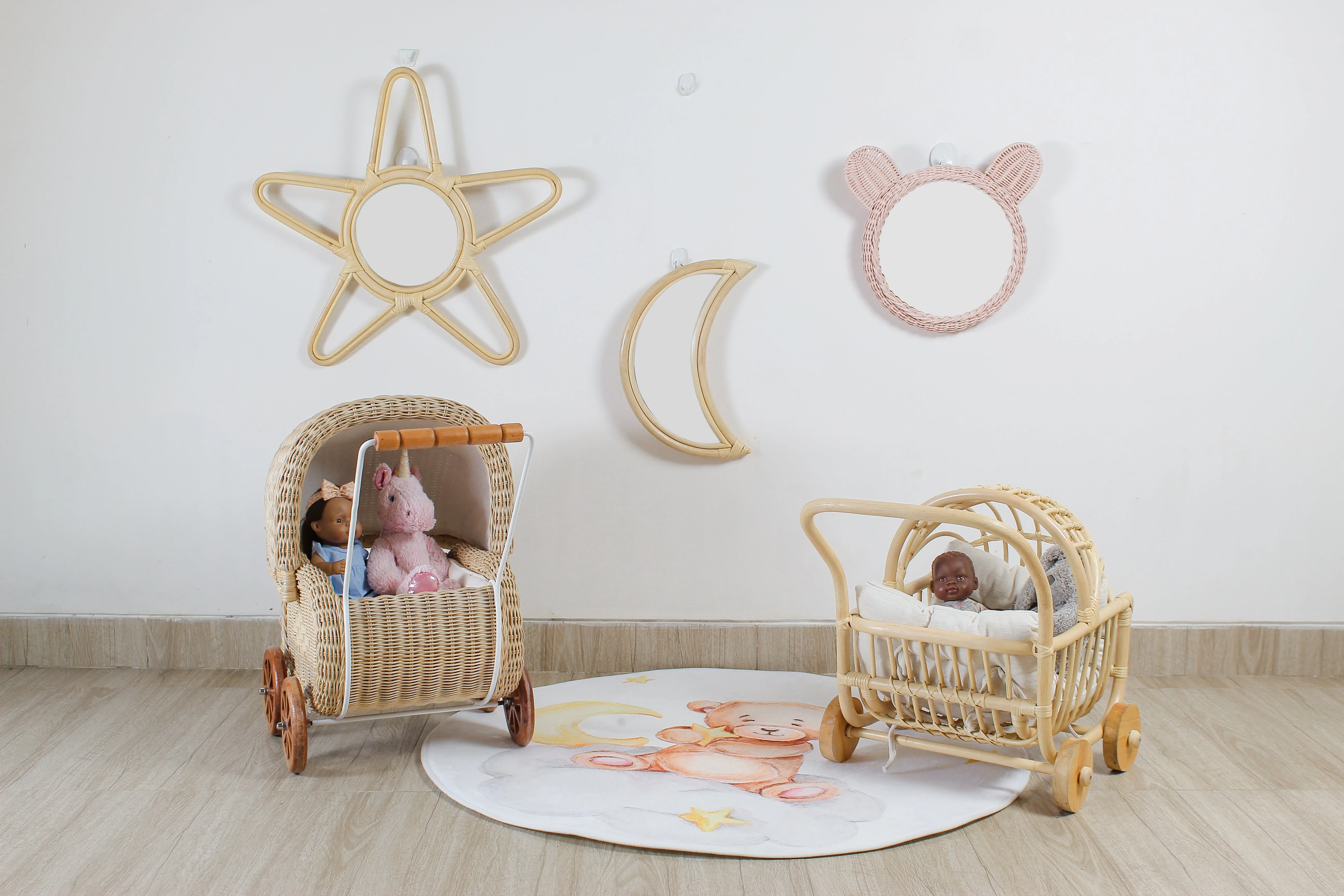 Rattan Doll Stroller – Handmade Boho Doll Pram for Imaginative Play - Image 10