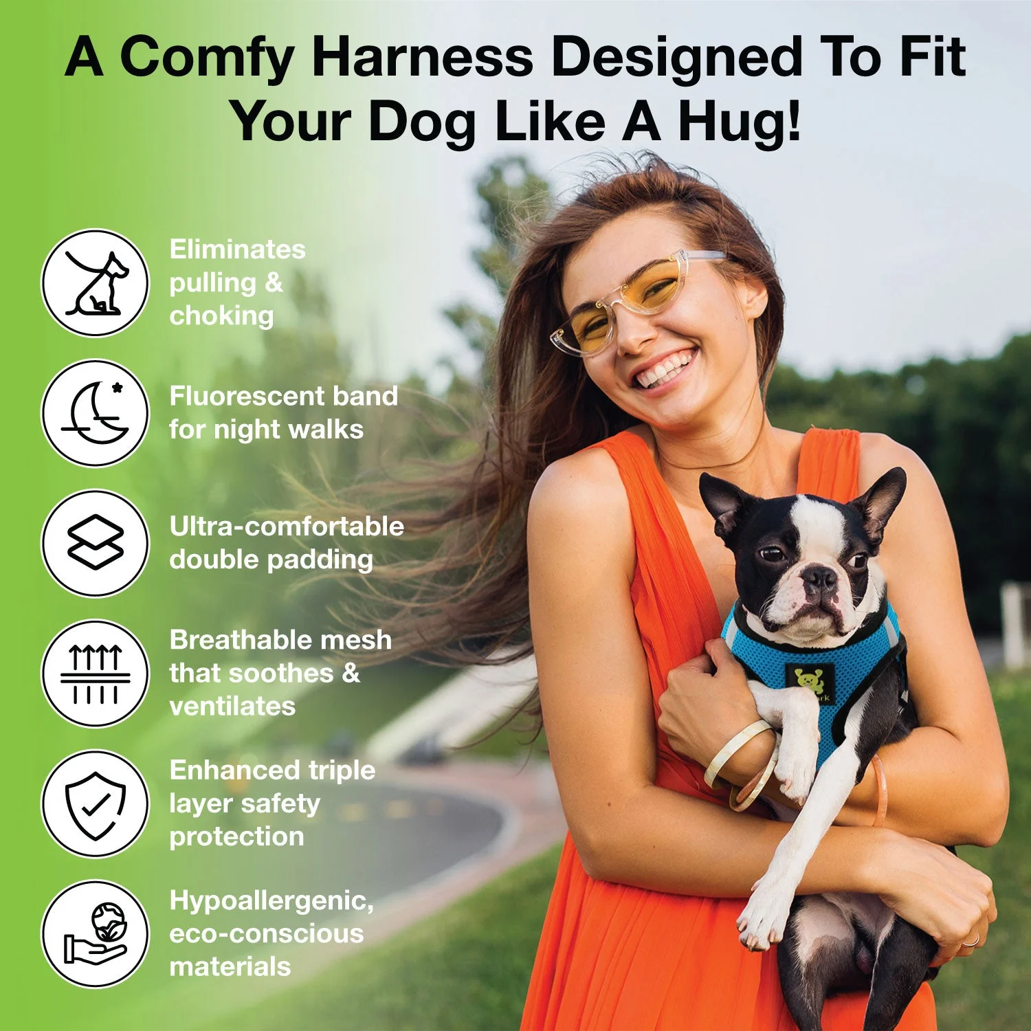 Teal Step In Dog Harness - Rapid Fastener Reflective Soft Mesh Vest Halter for Puppies and XXXS to Small Dogs - Image 2