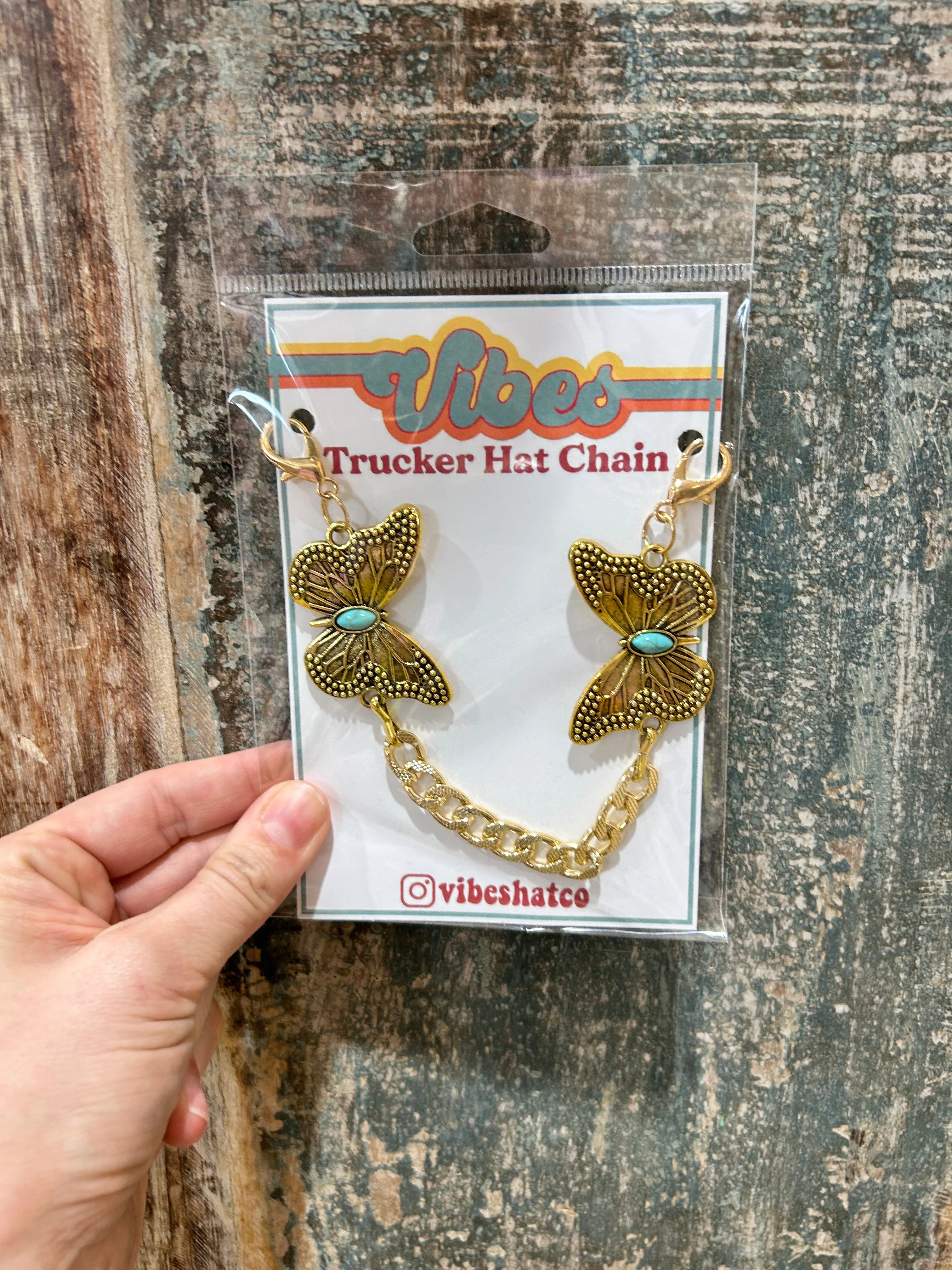 Turquoise Embossed Butterfly Trucker Hat Chain