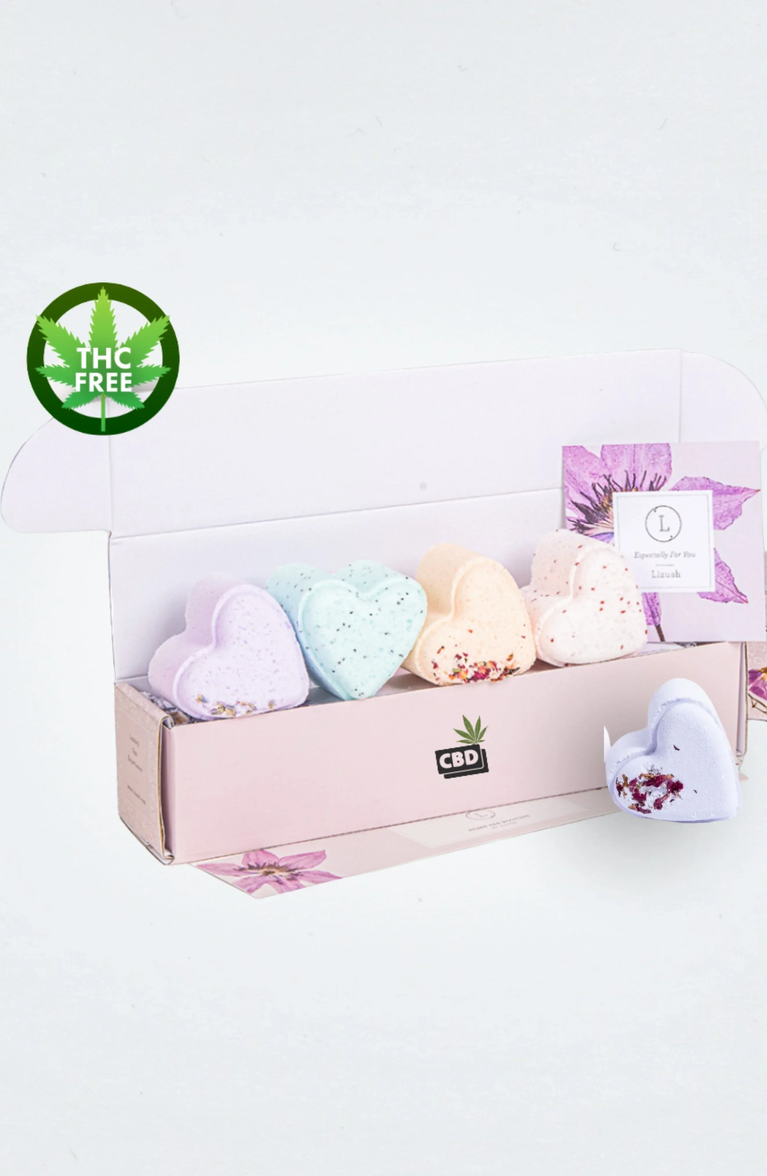 Valentine's Bath Bombs with CBD - 5 Hearts Shaped with CBD - in a Gift Box (THC free) - Image 2